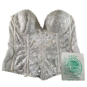 Vintage Carnival White Lace Corset Bustier Top Strapless ILGWU Union Made 38B